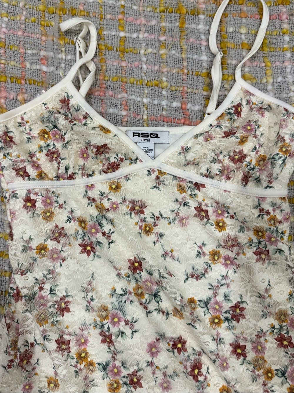 RSQ Cream Lace Dress with Pink and Mustard Floral Print